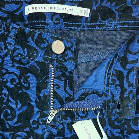 NWT ROMEO & JULIET COUTURE Skinny Navy Scroll Velvet Pants Pockets RJ29169 Sz 24 - Picture 8 of 14